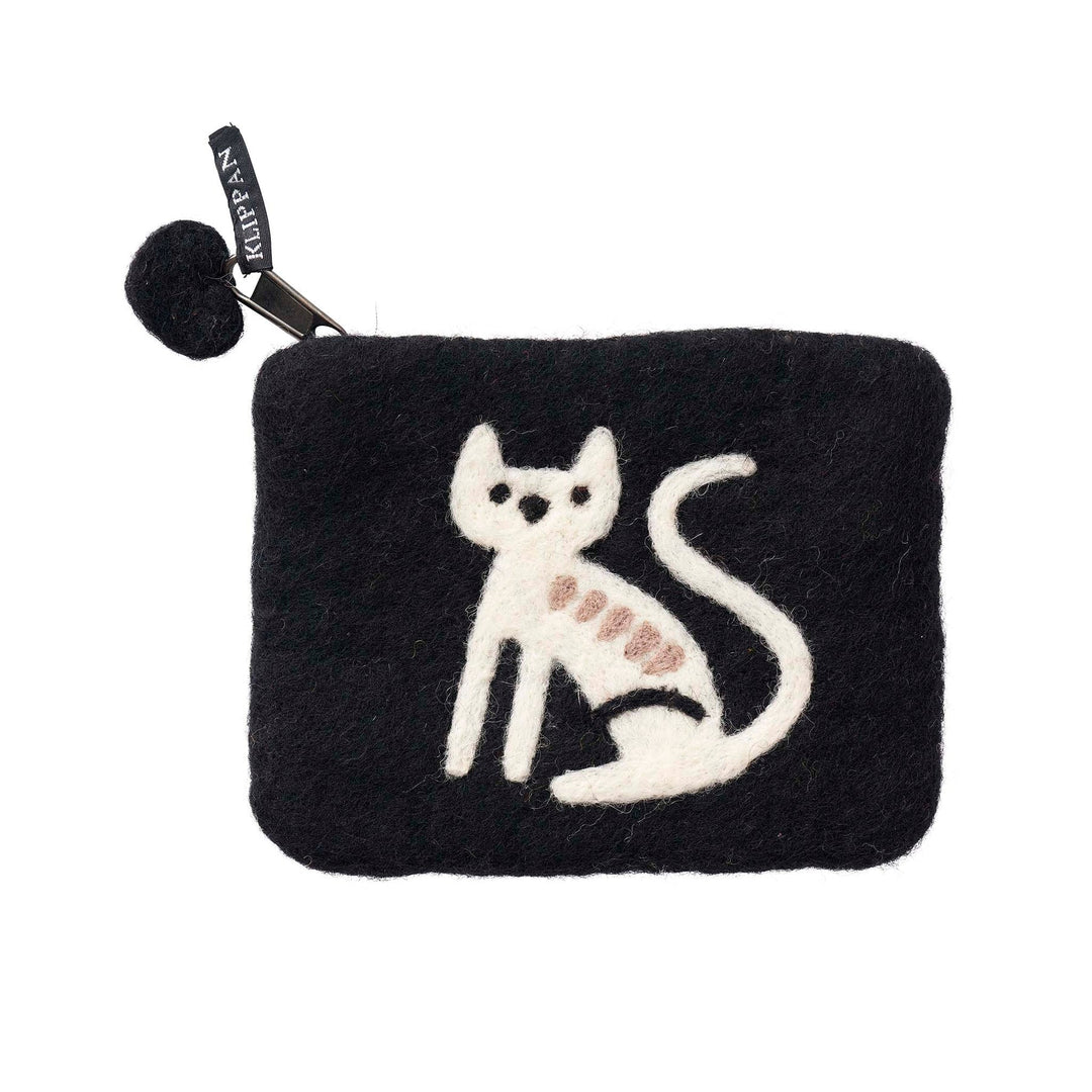 KLIPPAN - Gefilztes Täschchen Cat schwarze Wolle, 10x14cm-KLI-590469