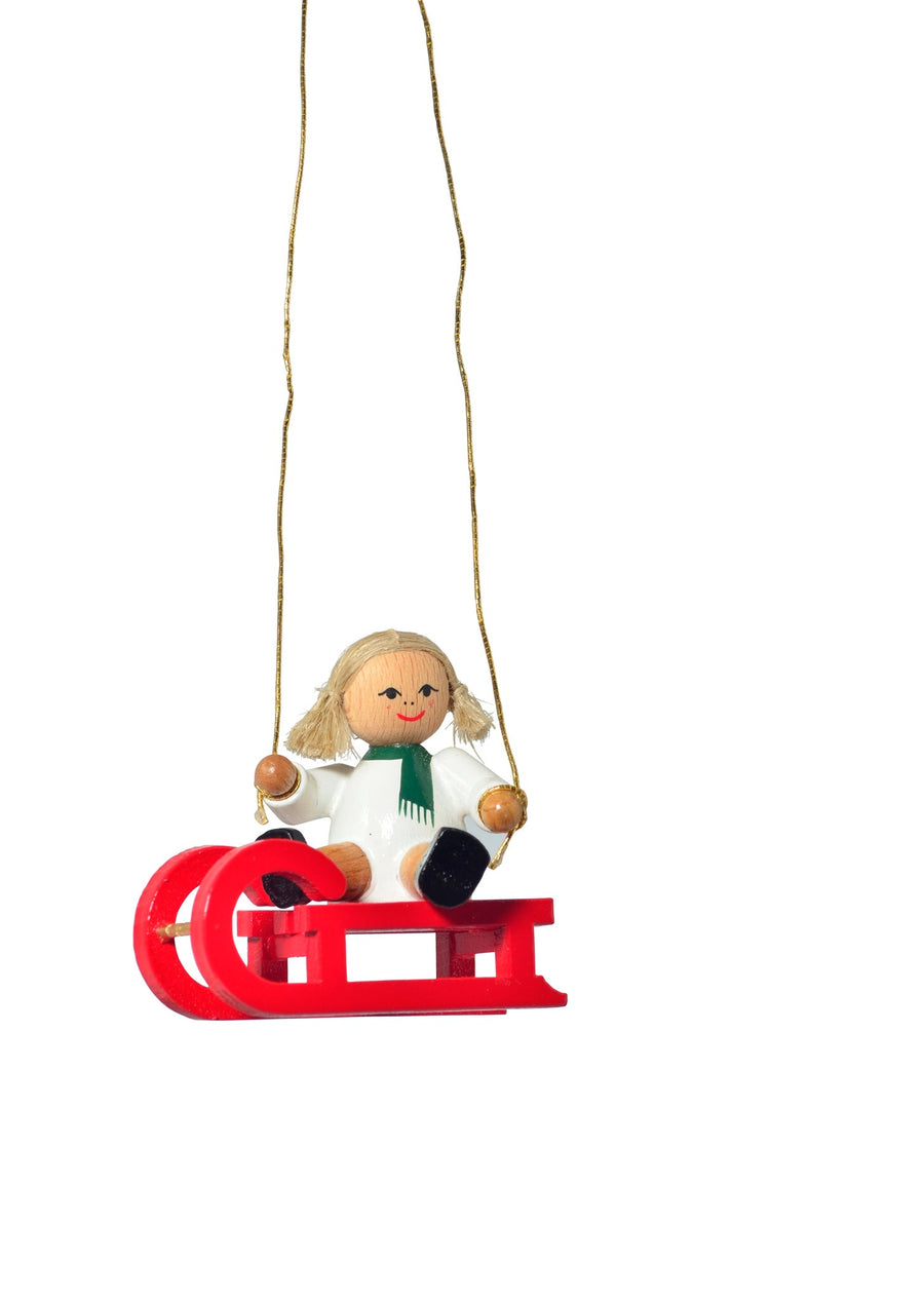 KWO - Baumbehang Puppe auf Schlitten, Holzkunst, 5cm-KWO-81808