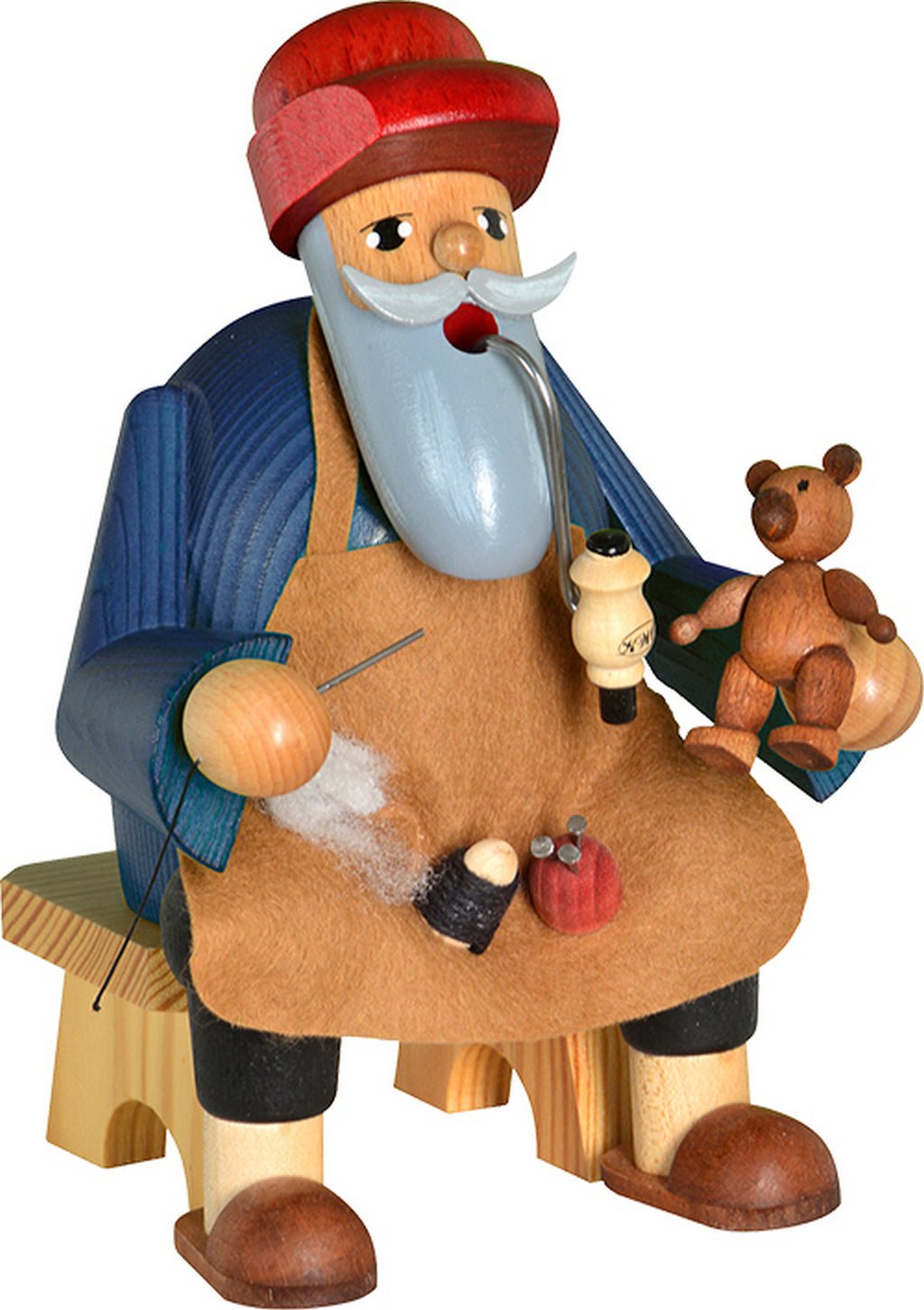 KWO - 21130 - KWO - Räuchermann Teddymacher, sitzend, Holzkunst, 16cm