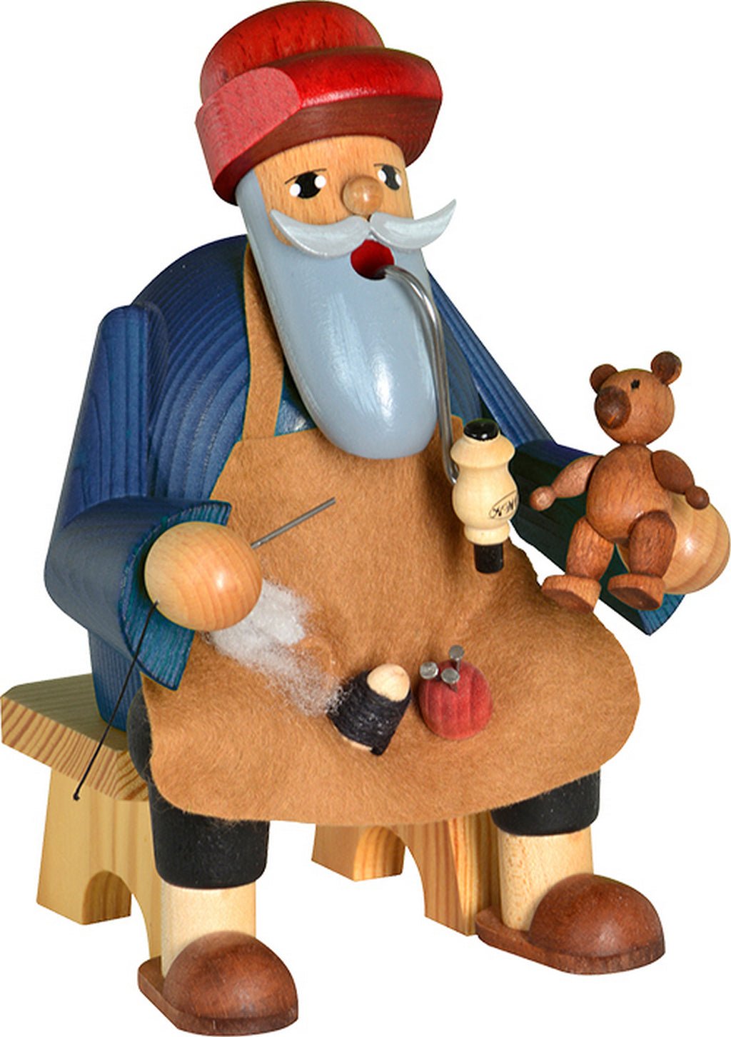 KWO - Räuchermann Teddymacher, sitzend, Holzkunst, 16cm-KWO-21130