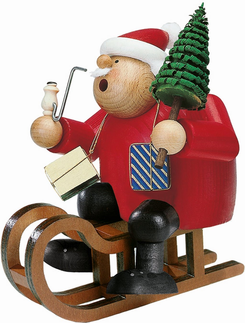 KWO - 21530 - KWO - Räuchermann Weihnachtsmann mit Schlitten, Holzkunst, 18cm