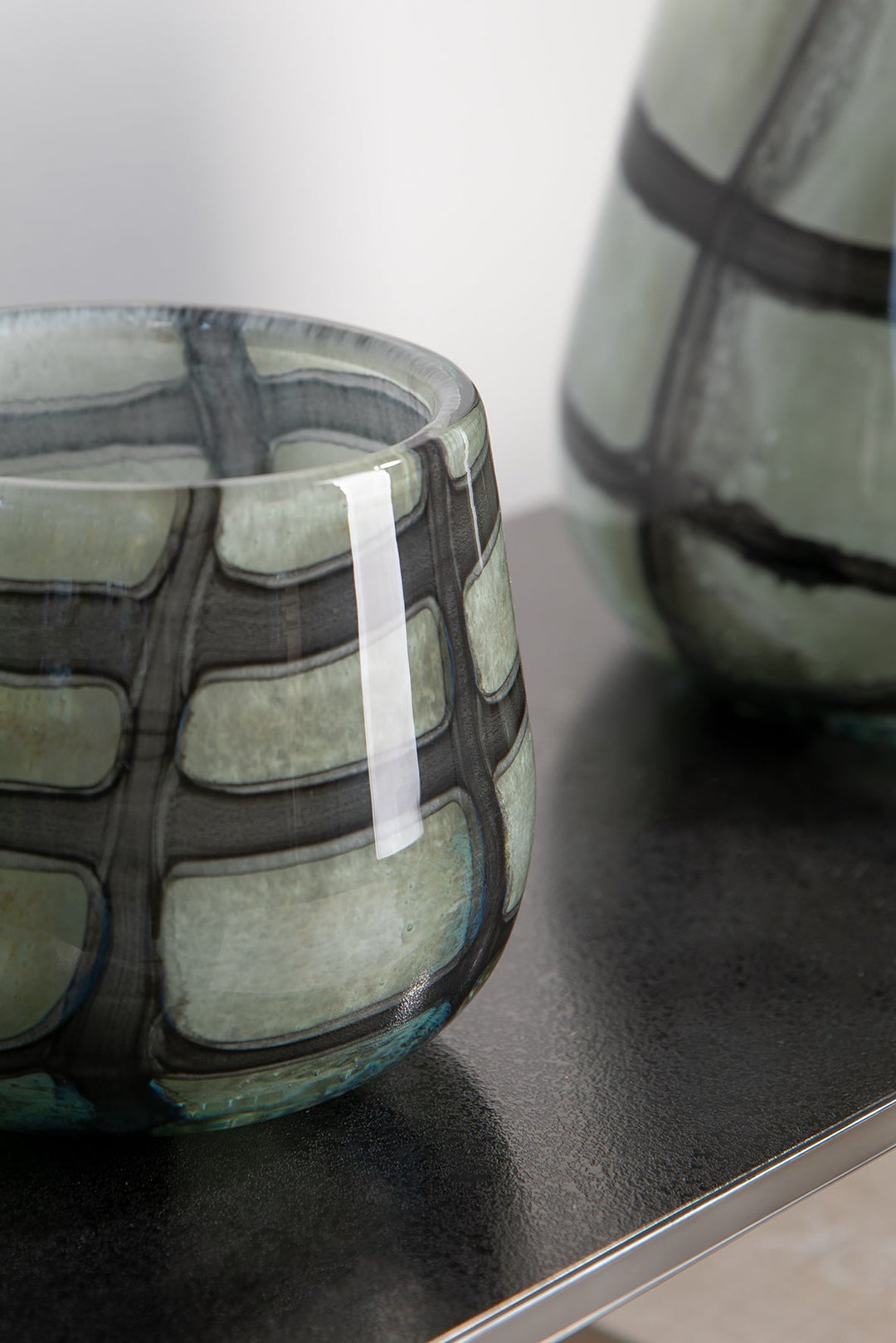 FINK - 115374 - MARLY Vase & Windlicht, schwarz - salbei 13,5cm, Fink