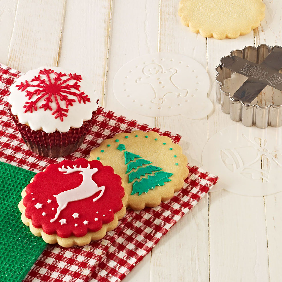BI146020 - RBV BIRKMANN Schablonenset für Gebäck Merry Christmas 7 tlg. silber Edelstahl/Kunststoff