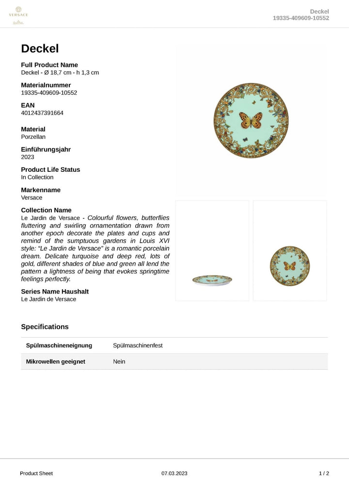 19335 - 409609 - 10552 - Rosenthal Versace - Le jardin de Versace 'Deckel zu Bowl 18 cm' 2023