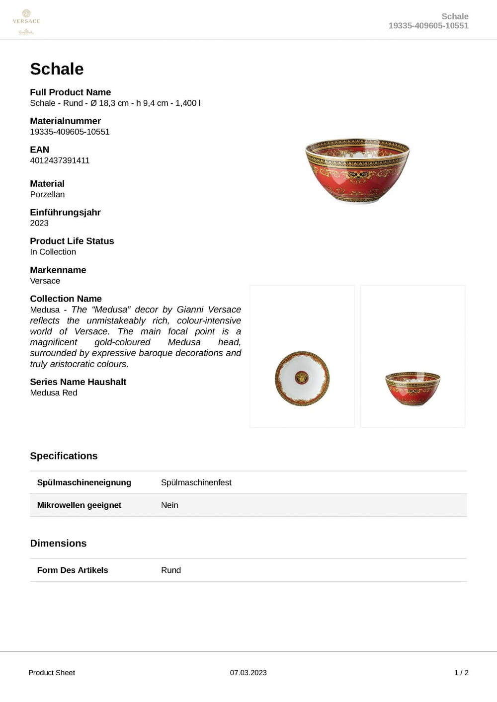 19335 - 409605 - 10551 - Rosenthal Versace - Medusa 'Bowl 18 cm' 2023