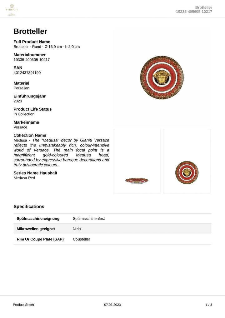 19335 - 409605 - 10217 - Rosenthal Versace - Medusa 'Brotteller 17 cm' 2023