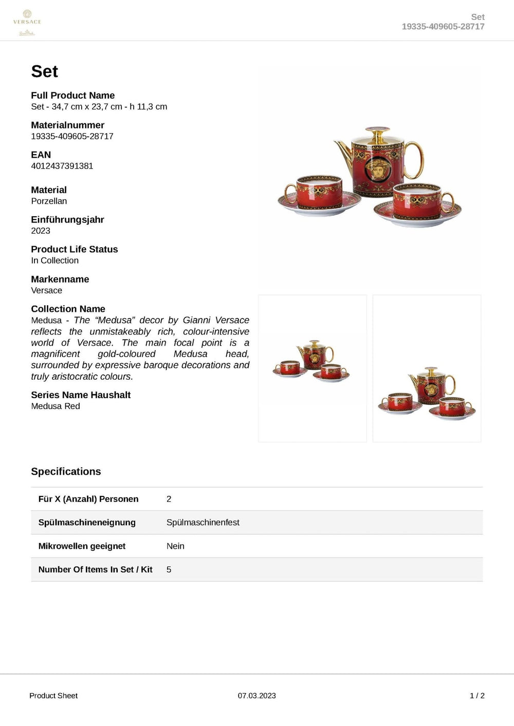 19335 - 409605 - 28717 - Rosenthal Versace - Medusa 'Set Tea for 2' 2023