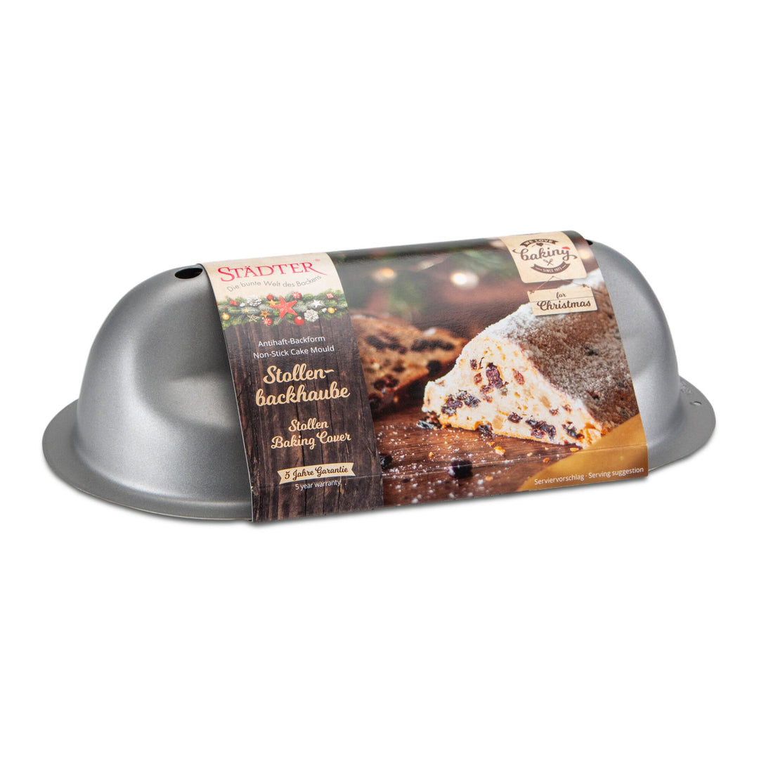 ST - 661462 - Städter, Stollenbackhaube Metall Silber, 23 x 12 cm / H 6,5 cm, We love Baking'
