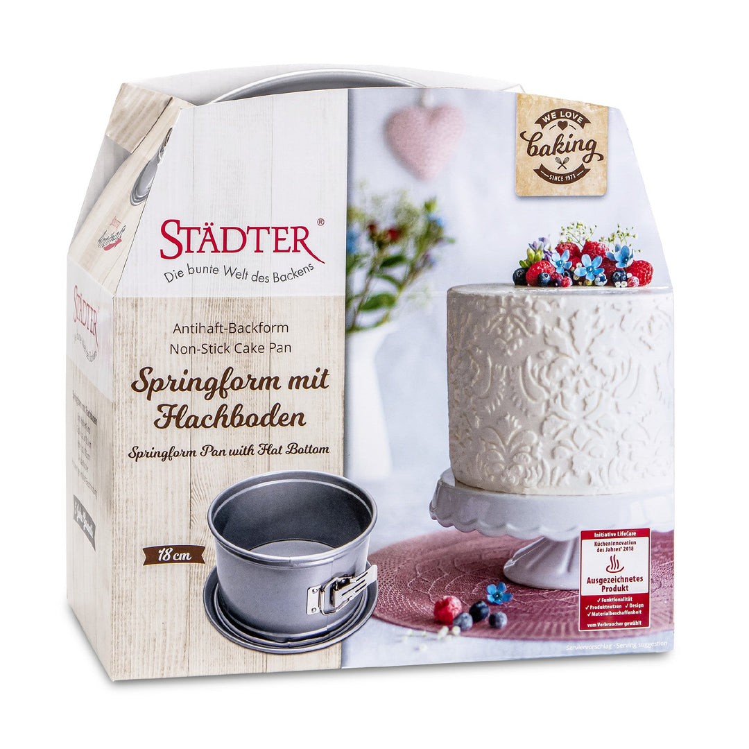 ST - 661363 - Städter 'WE - LOVE - BAKING - Springform ø 18 cm / H 10,5 cm Silber mit Flachboden'