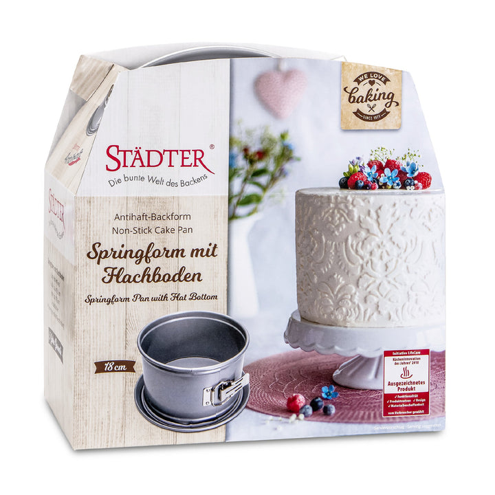 ST - 661363 - Städter 'WE - LOVE - BAKING - Springform ø 18 cm / H 10,5 cm Silber mit Flachboden'