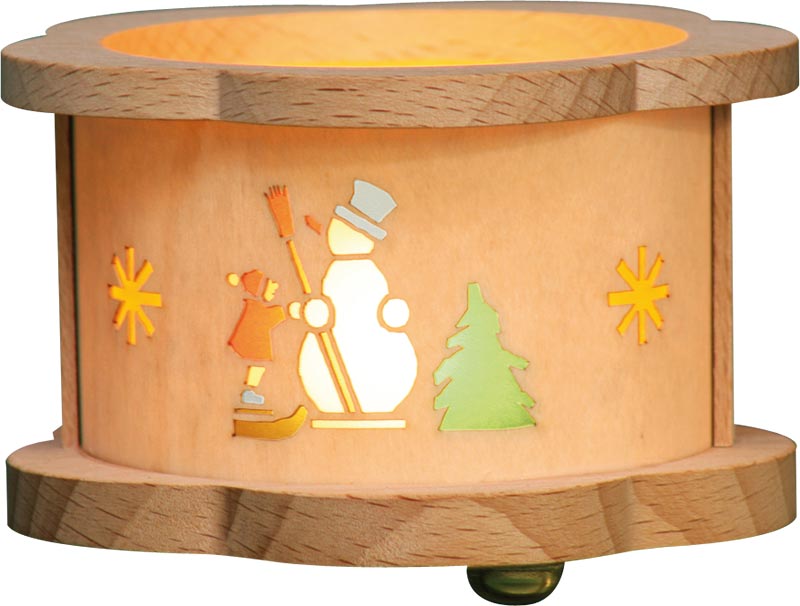 RGL - 4380 - Teelichtlaterne aus Holz, Schneemann, Glässer Volkskunst, 5,5cm