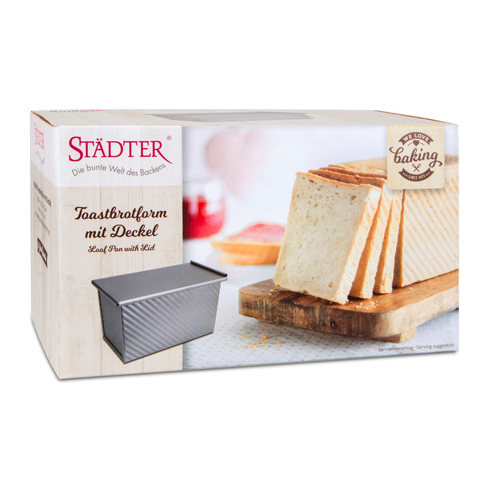 STA - 666191 - Toastbrotform mit Deckel, Städter, "We Love Baking" Metall 2360ml
