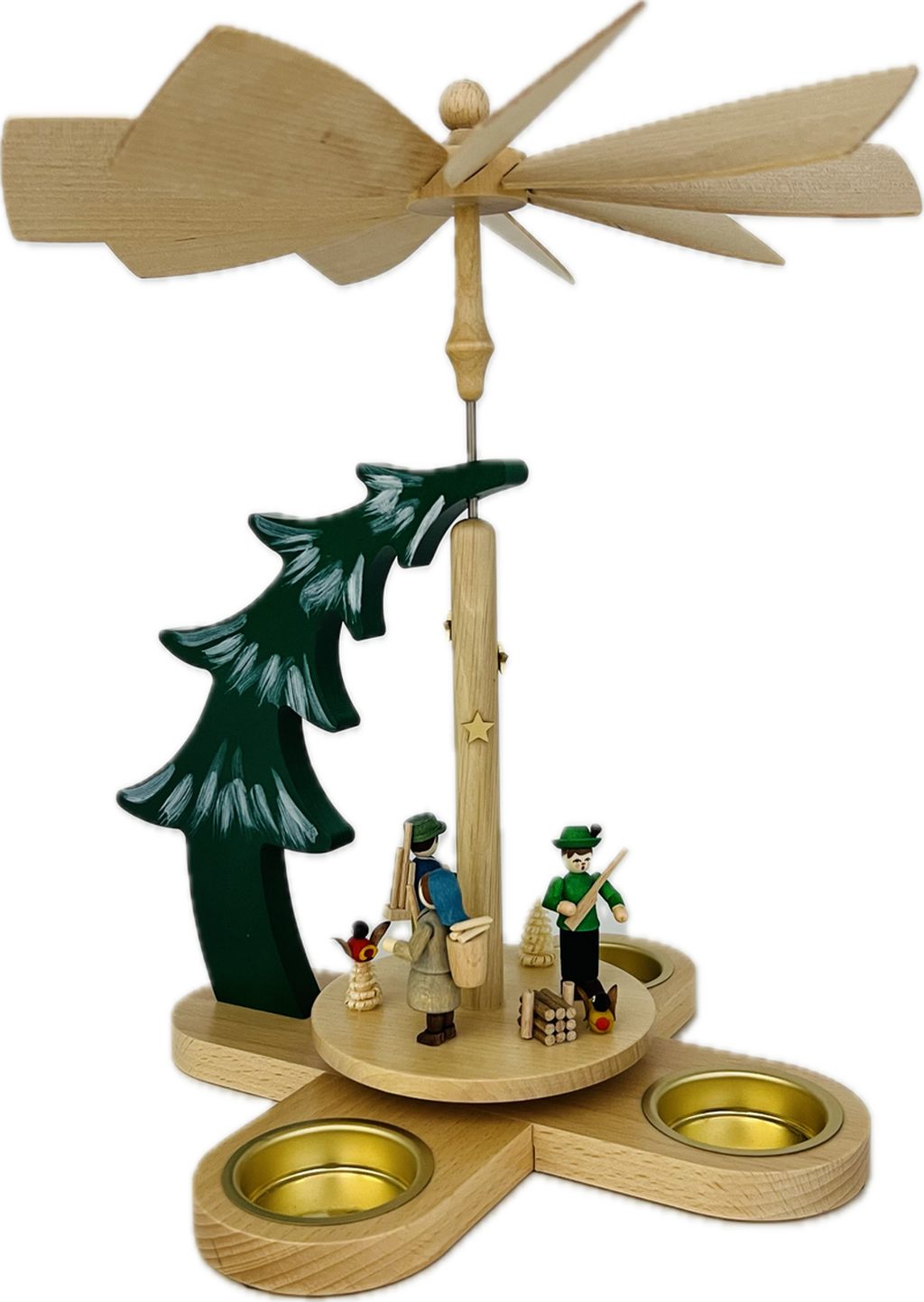 Pyramide Tanne, Glässer Volkskunst, Waldleute mit Rentier für Teelichter, 27cm RGL - 15877