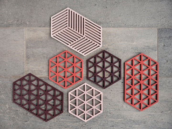 F&H Group, onderzetters Triangles, brandrood, 16 x 14 x 0,9 cm