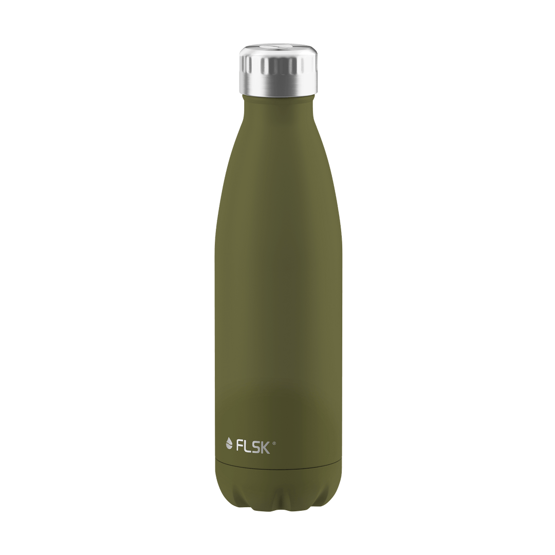 FLSK Trinkflasche aus Edelstahl, olive, 500ml, 25,5cm hoch