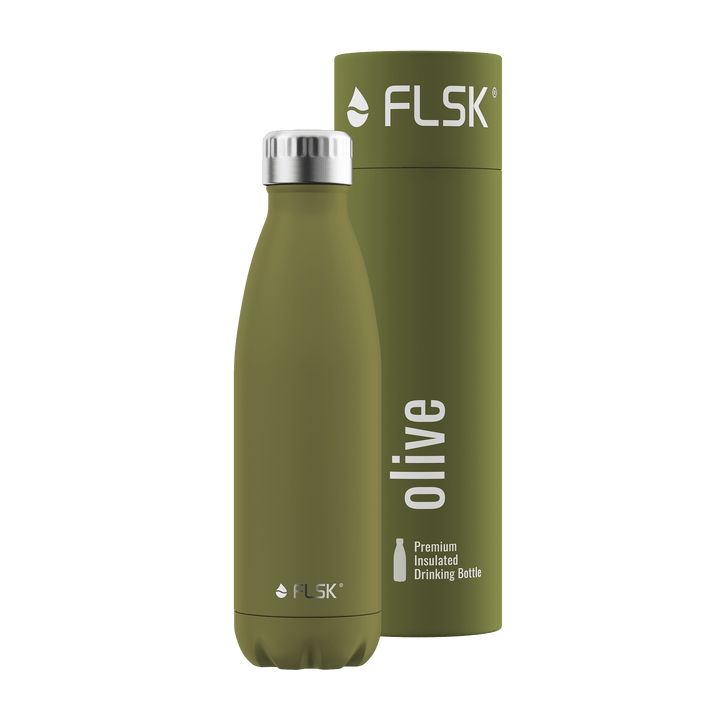 FLSK Trinkflasche aus Edelstahl, olive, 500ml, 25,5cm hoch