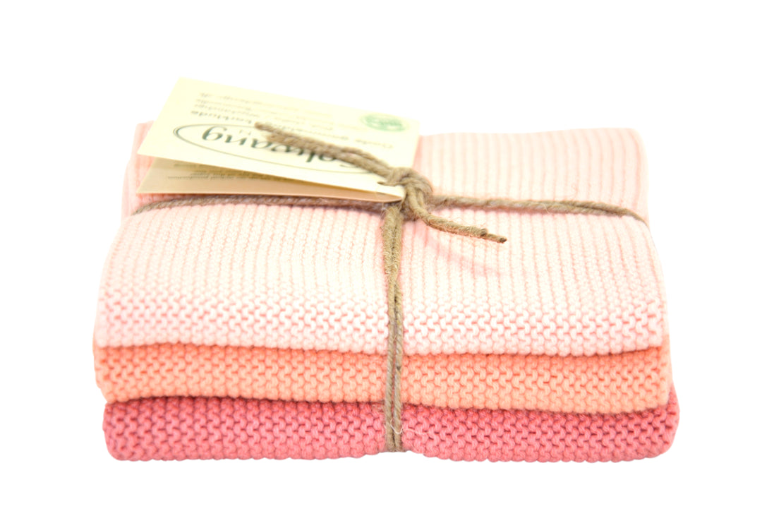 Solwang '3 Pieces Knitted Wipes' dusty coral combi BIO, 25x25cm