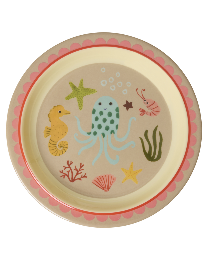rice, Melamine Kids Lunch Plate with Coral Ocean Print