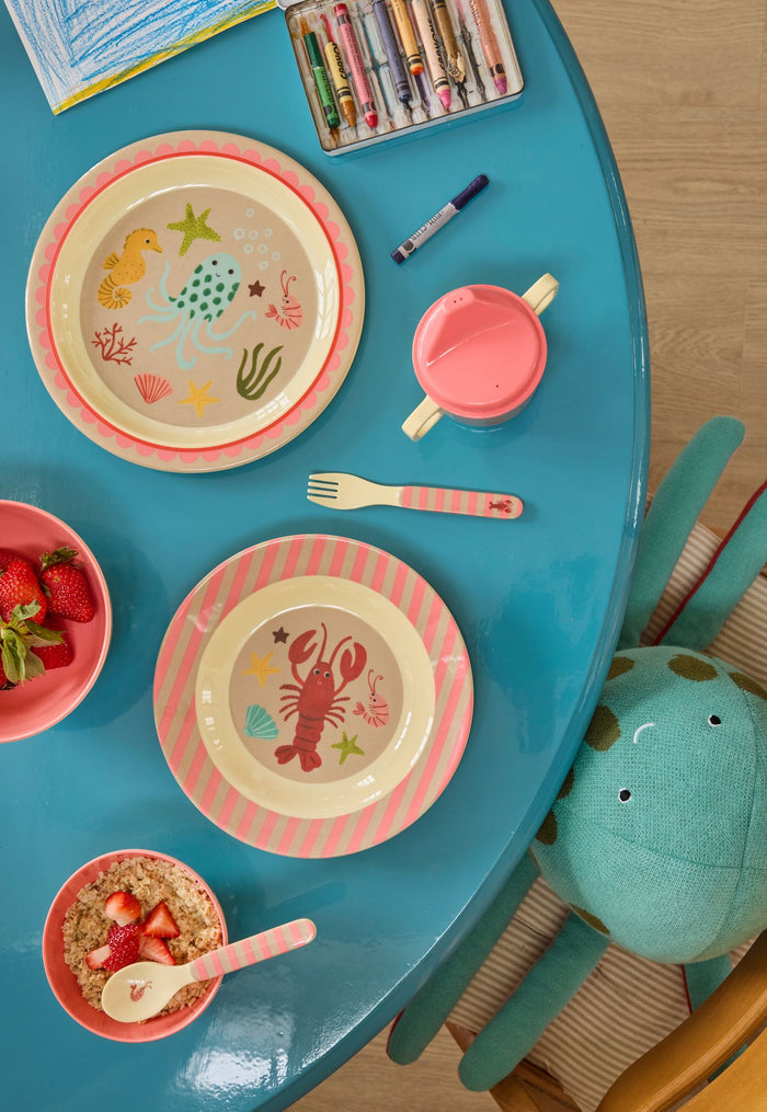 rice, Melamine Kids Lunch Plate with Coral Ocean Print