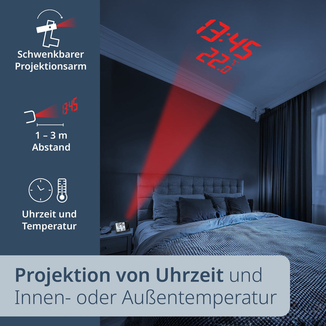 ADE-CK2406-1 - ADE - Digitale Funkuhr/Funkwecker mit Projektion in schwarz mit Außensensor