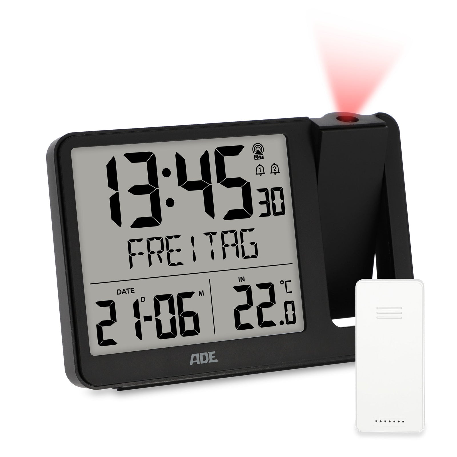 ADE-CK2406-1 - ADE - Digitale Funkuhr/Funkwecker mit Projektion in schwarz mit Außensensor