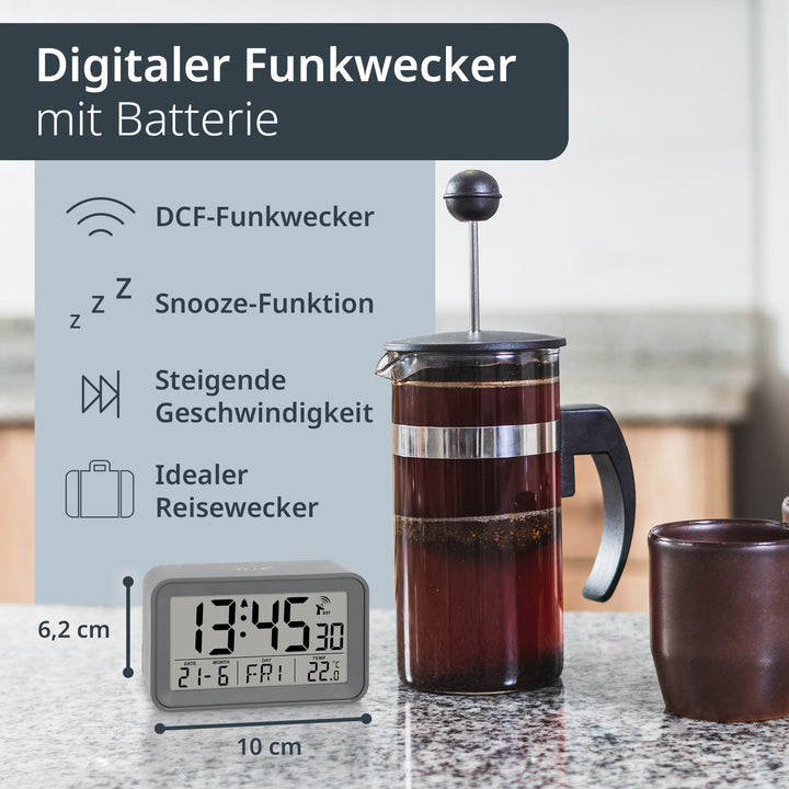 ADE-CK2306 - ADE - Digitaler DCF - Funkwecker in grau