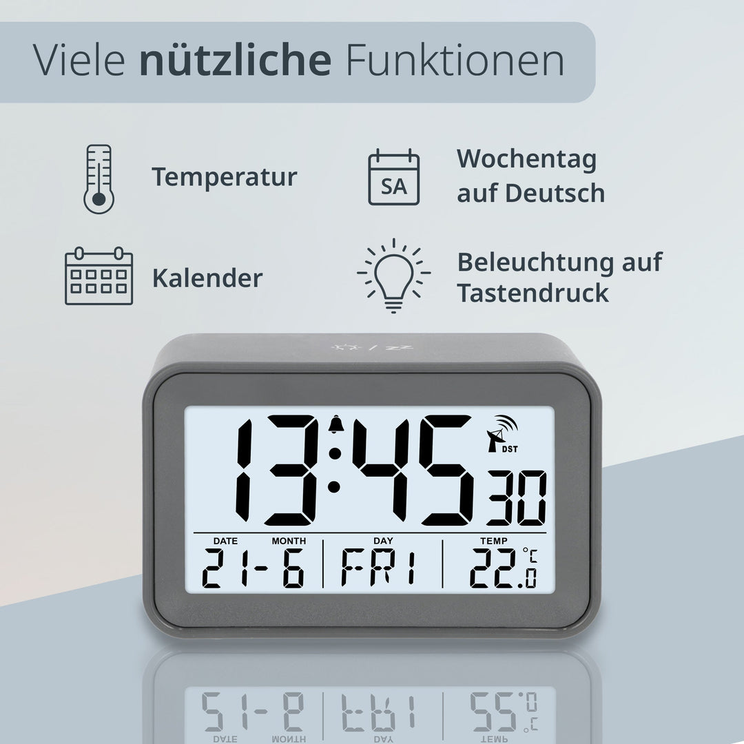 ADE-CK2306 - ADE - Digitaler DCF - Funkwecker in grau