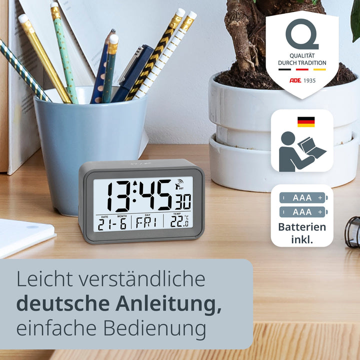 ADE-CK2306 - ADE - Digitaler DCF - Funkwecker in grau