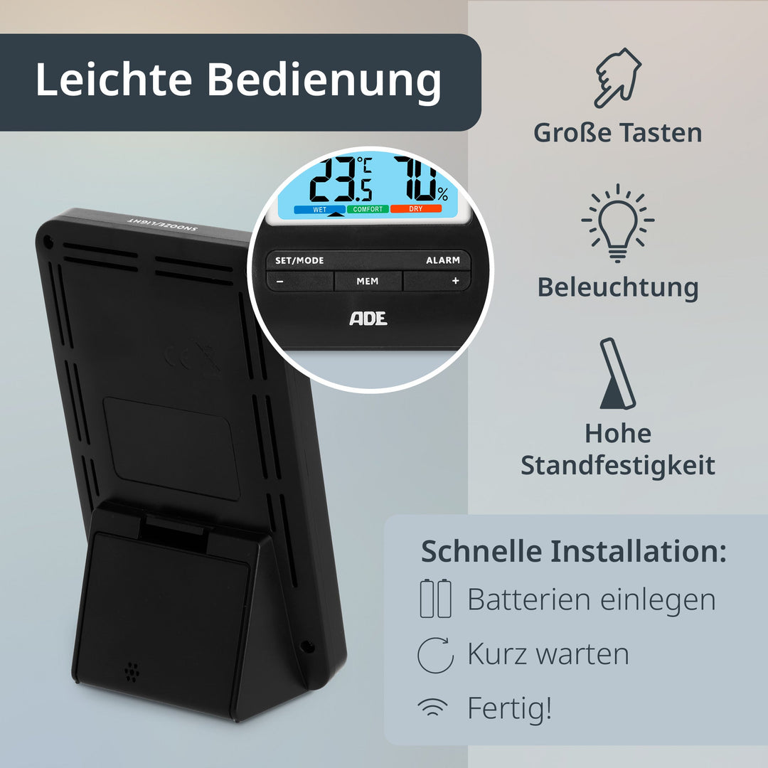 ADE-WS2132 - ADE - Wetterstation mit Funk - Außensensor, schwarz, mit DCF - Funkuhr