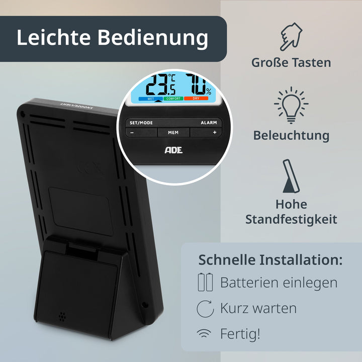 ADE-WS2132 - ADE - Wetterstation mit Funk - Außensensor, schwarz, mit DCF - Funkuhr