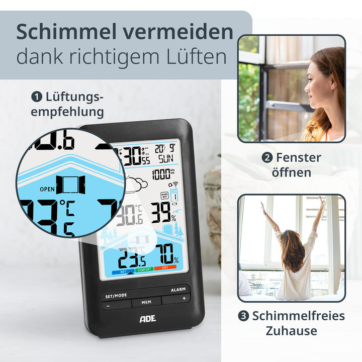 ADE-WS2132 - ADE - Wetterstation mit Funk - Außensensor, schwarz, mit DCF - Funkuhr
