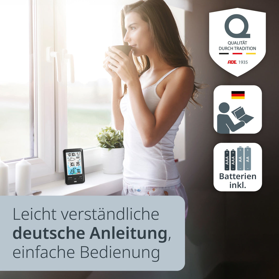 ADE-WS2132 - ADE - Wetterstation mit Funk - Außensensor, schwarz, mit DCF - Funkuhr