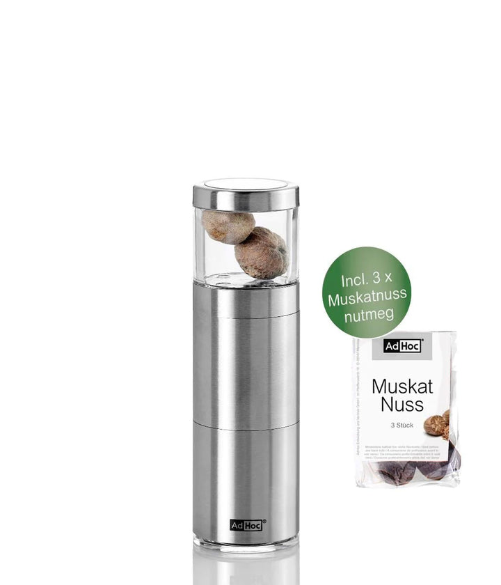 AdHoc - X - PM87_20 - AdHoc, Geschenkset Muskatmühle MUSKATINO mit 3 Stck. edle Muskatnüsse