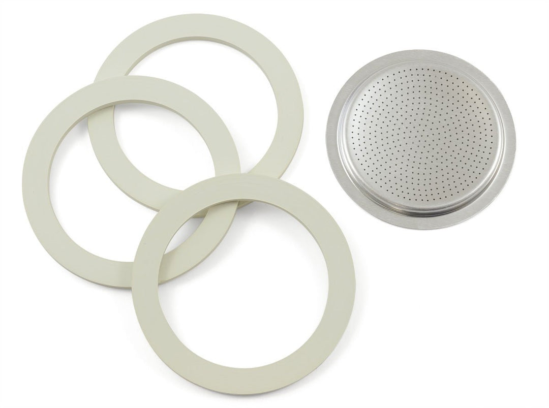 BIA-800032 - Bialetti, 3 Dichtungen + 1 Filter 2 Tassen für Aluminium Espressokocher