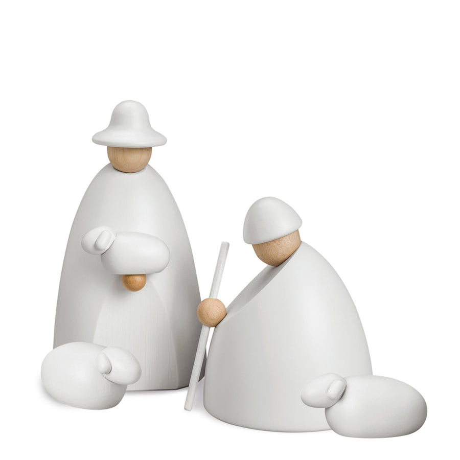 Bjoern Koehler - Hirtengruppe mit zwei Schafen, klein, weiß, Set mit 4 Figuren-KOE-120W