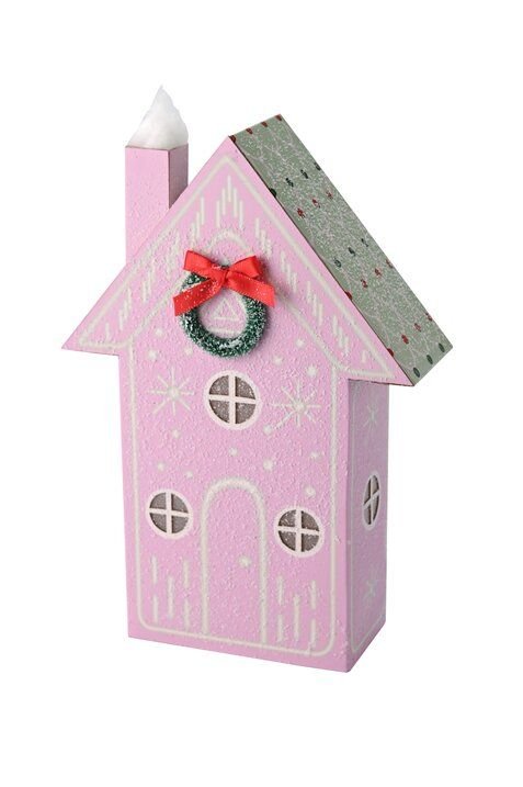 GICO - 1178301012 - Candy, Haus mit LED und Kranz, Gift Company, Farbe rosa