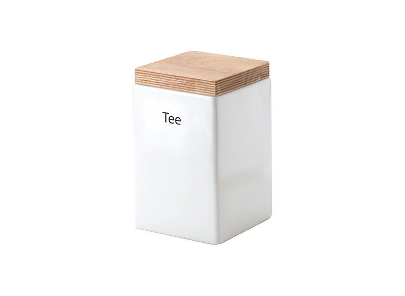 3913000 - Continenta - Vorratsdose Keramik mit Holzdeckel weiß 10x10x16,5cm