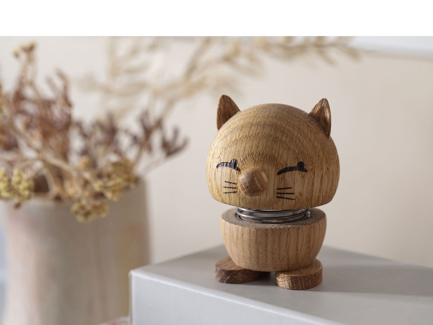 F&H-28746 - F&H Group, Hoptimist Wackelfigur, Motiv Katze aus Holz, Small, 5,5x5,9x7,3cm