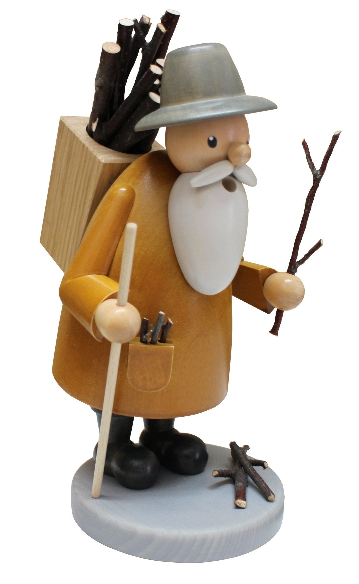 GAH - 16532 - Gahlenz - Räuchermann Holzsammler mit Wanderstock gebeizt, 23 cm, Holzkunst