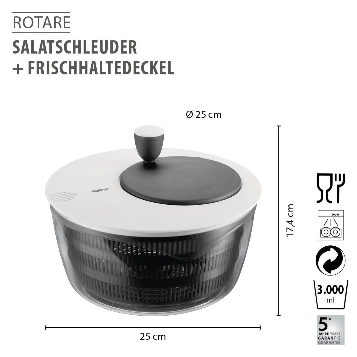 GEF - 00182 - Gefu, Salatschleuder Rotare + Frischhaltedeckel