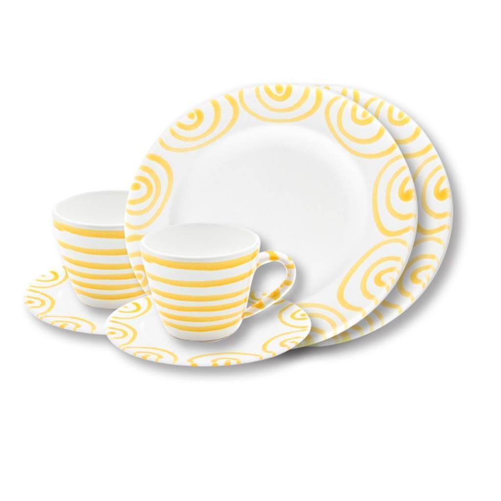 0101STSG06SET - Gmundner Keramik 'Gelbgeflammt - Breakfast for two Gourmet'