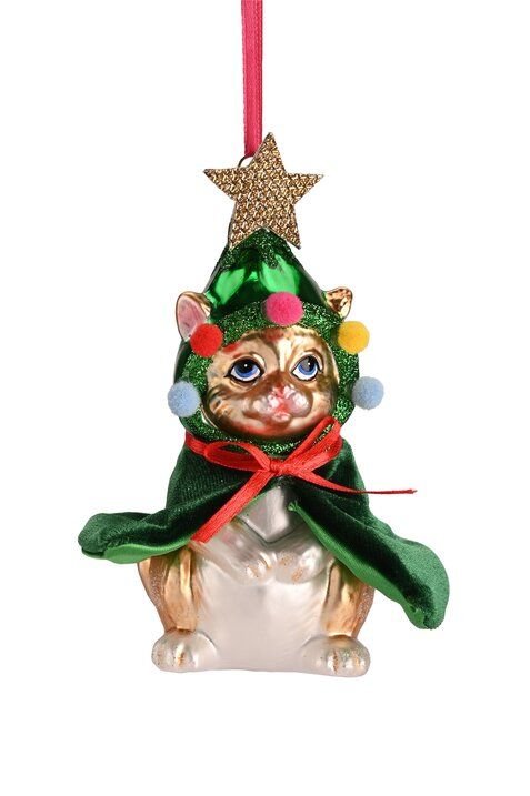 Hänger Katze mit Weihnachtskostüm, Gift Company, grün - GICO - 1186701008