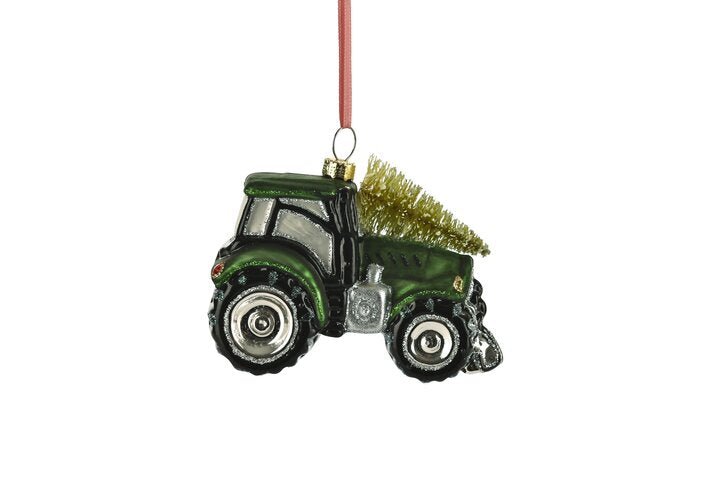 GICO - 11384001008 - Hänger Traktor mit Weihnachtsbaum, Gift Company, Farbe grün, 5x8x9,7cm