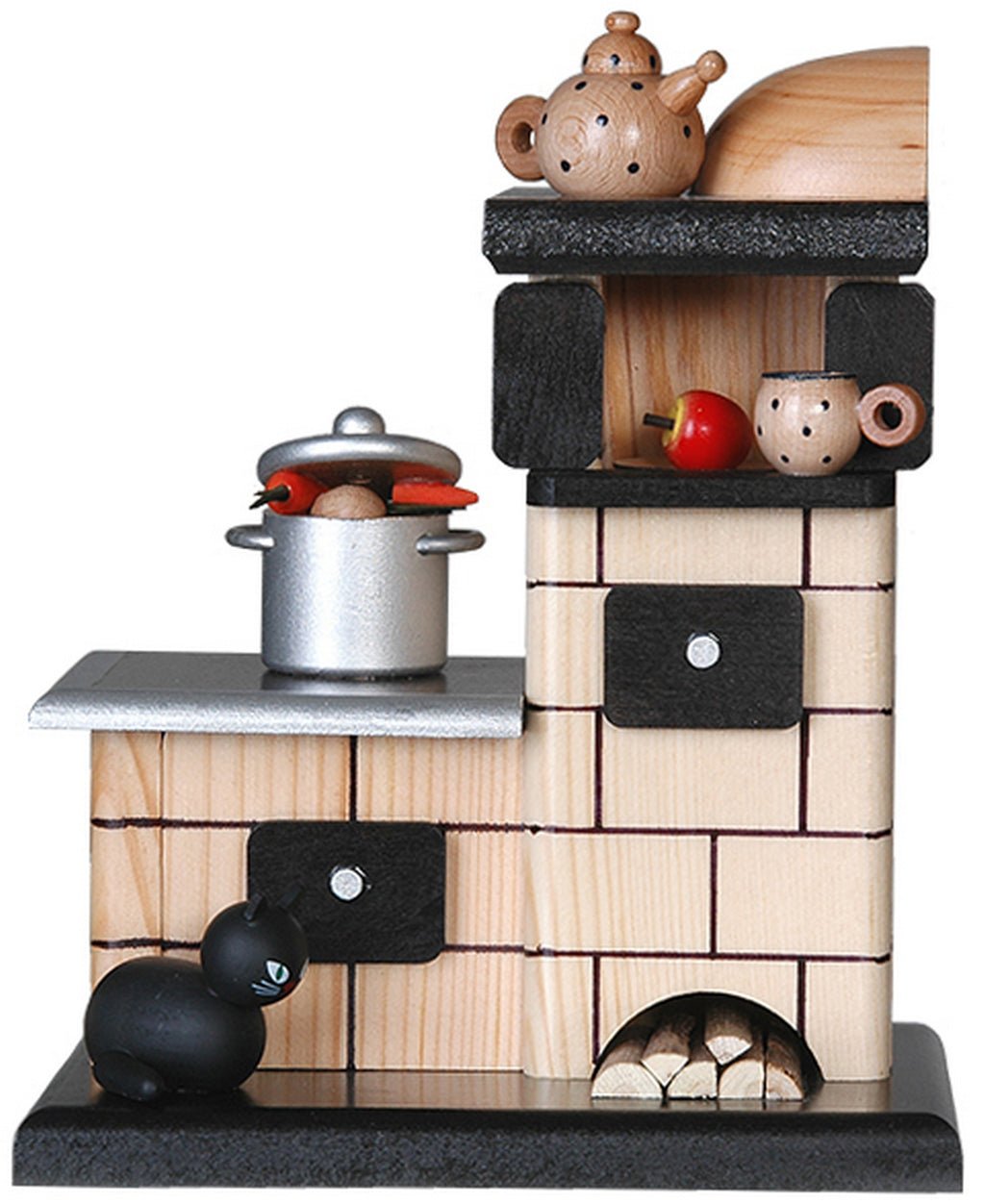 KWO - A75809 - KWO - Kachelofen, natur, mit Topf, rauchend, Holzkunst, 21cm