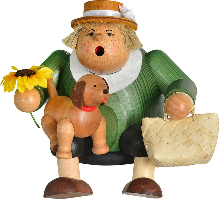 KWO-A21452 - KWO - Räuchermann Kantenhocker Hundefreundin, Holzkunst, 16cm