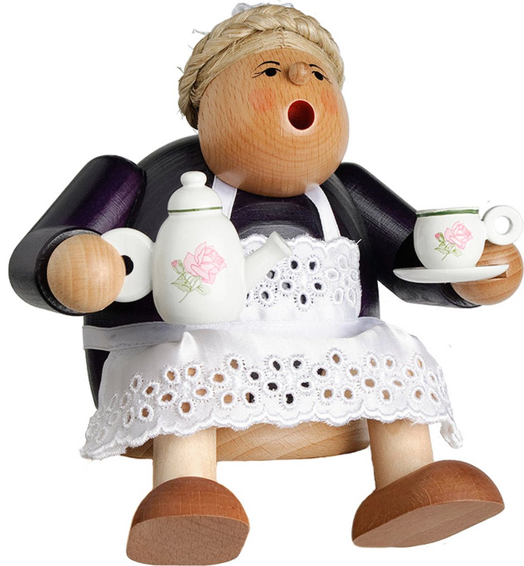 KWO-A21688 - KWO - Räuchermann Kantenhocker Kaffeesächsin, Holzkunst, 14cm