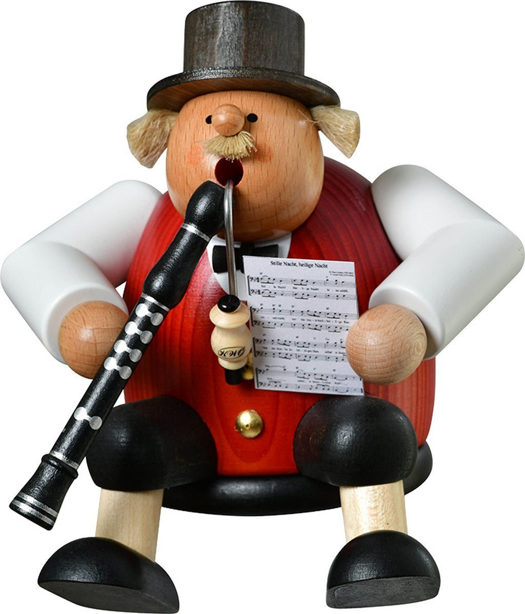 KWO-A21435 - KWO - Räuchermann Kantenhocker Musiker m. Klarinette, Holzkunst, 15cm