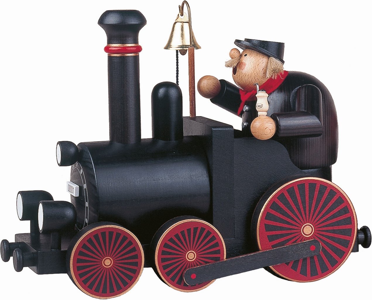 KWO - A81928 - KWO Zugfiguren - Räuchermann Lokführer mit Lokomotive, Holzkunst, 22cm