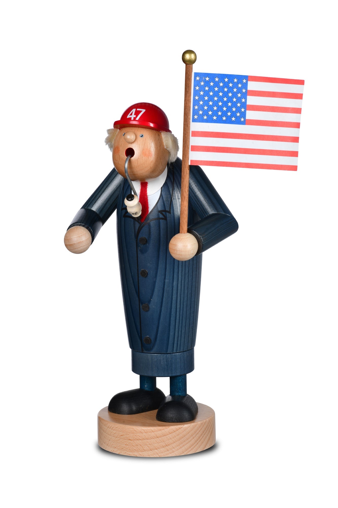 KWO - A21747 - KWO - Räuchermann Präsident mit Flagge, Holzkunst, 28cm - 2025