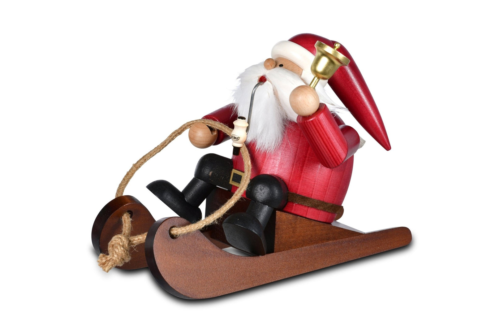KWO - A21414 - KWO - Räuchermann Rodler Santa Claus in rot auf dem Schlitten, Holzkunst, 13x22x16cm - 2025